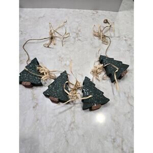 Vintage Hand Crafted Christmas Tree Garland Wallhanging Wood 28" Long